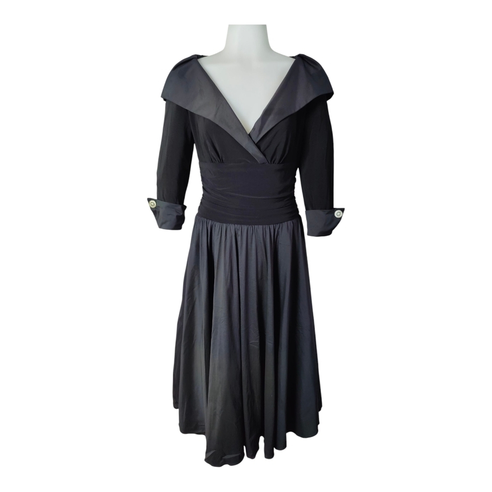 Joseph Ribkoff Black Dress With Collar & Sleeves Rhinestone Size 6